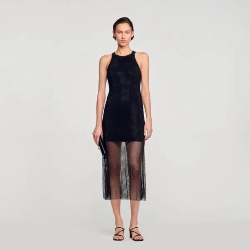 NWT Sandro Hollywood Mesh Dress Black Size S Cocktail Evening